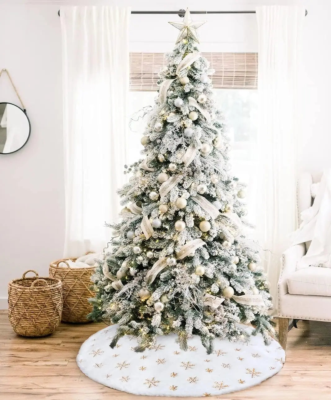 Christmas Tree Skirt White Faux Fur Sequin