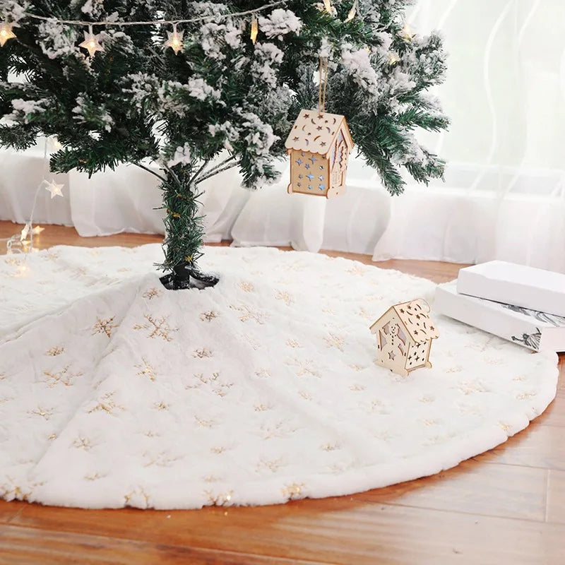 Beautiful Cotton Plush Snowflake Christmas Tree Skirt