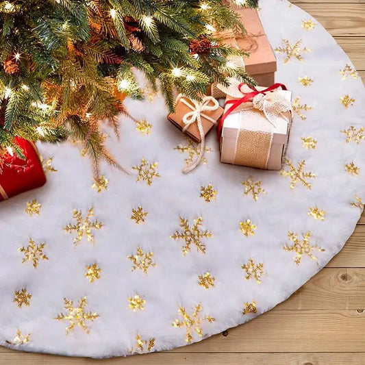Beautiful Cotton Plush Snowflake Christmas Tree Skirt
