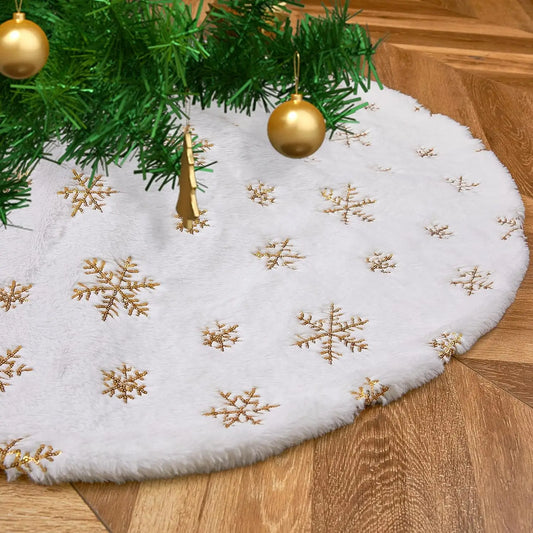 Christmas Tree Skirt White Faux Fur Sequin